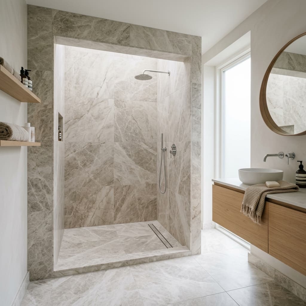 Bathroom space before shower enclosure installation